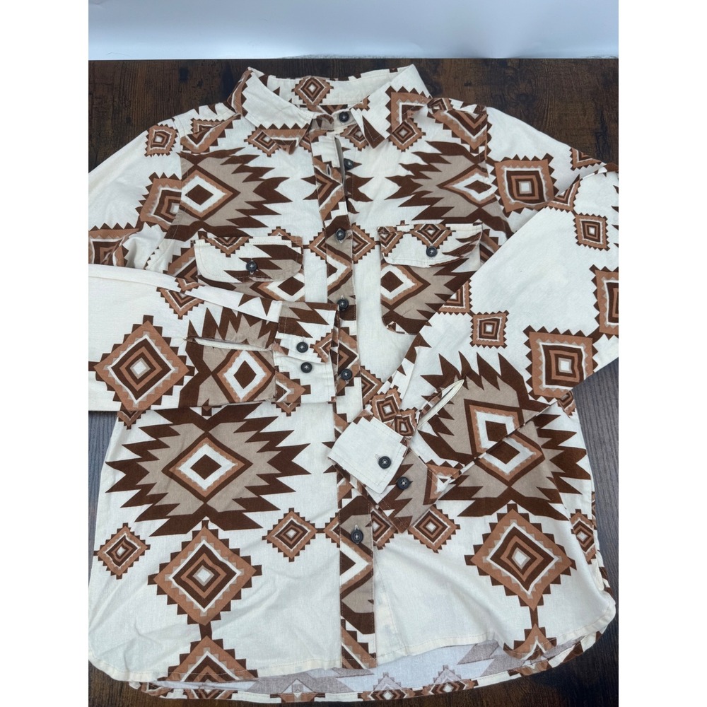 BKE Button Down Shirt Small Multi Aztec Geometric Print Boyfriend Fit New NWT